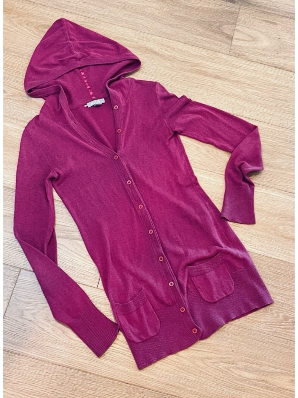 Vintage 90's / Y2K dELiA’s Long Pink Hooded Cardigan Sweater pockets S